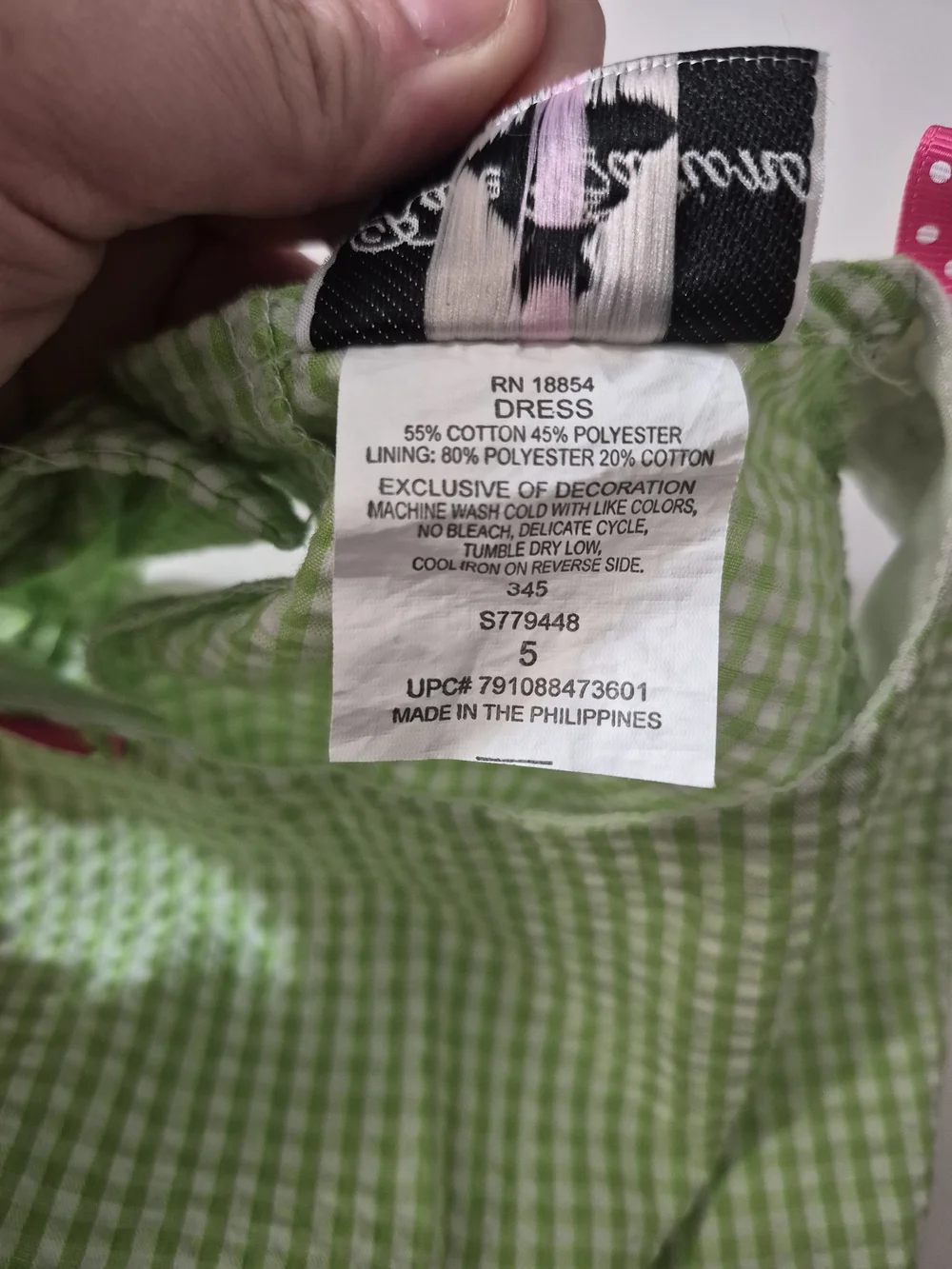Rare Editions Light Green Seersucker Dress with Pink Bow & Watermelon Pockets